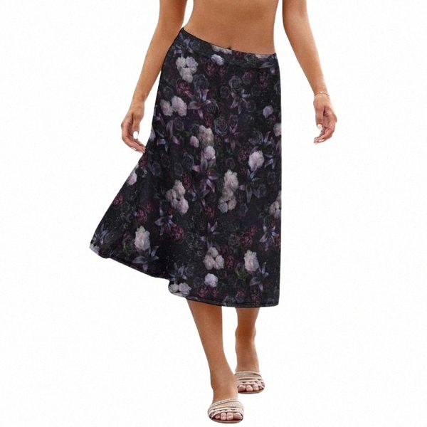 

skirts floral skirt social wholesale vintage teen polyester printed midi 79o2#, Black
