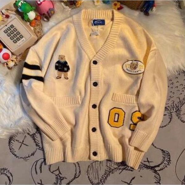 

2023 autumn winter women cardigan warm knitted sweater jacket pocket embroidery fashion knit cardigans coat lady loose sweaters, White;black