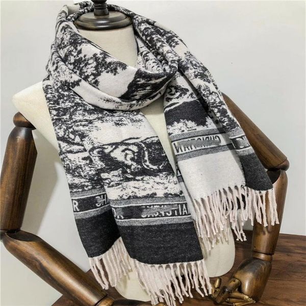 

2020 winter thick wool scarf classic long flowing shawl brand women's shawl wool scarf272a, Blue;gray