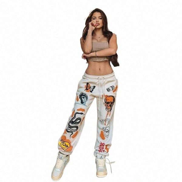 

women's pants & capris autumn and winter fashion street trend sports trousers multi-pattern printing thickening l0xq#, Black;white