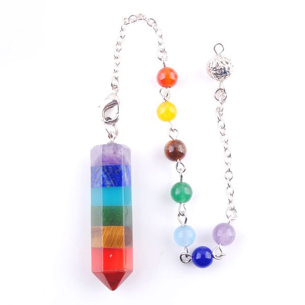

7 chakra divination pendant for dowsing crystal quartz stone 2022 natural stone pendulum hexagonal pendulos spiritual bn360, Silver