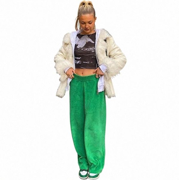 

women's pants & capris autumn women casual y2k loose harem ladies female solid color straight party street wide-leg green trousers 60dl, Black;white