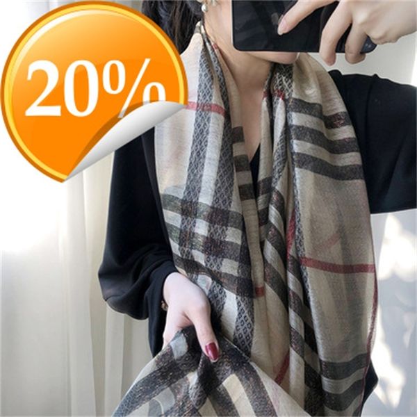 

new design scarf silk women's spring and autumn sunscreen versatile english lattice summer anti real mulberry thin shawl, Blue;gray