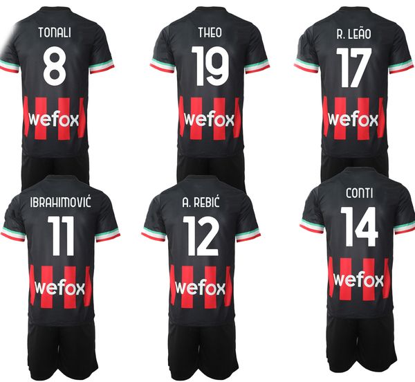 

22-23 11 ibrahimovic soccer jerseys with shorts customized 10 calhanoglu 56 saelemaekers 79 kessie 3 maldini 4 bennacer custom, Black