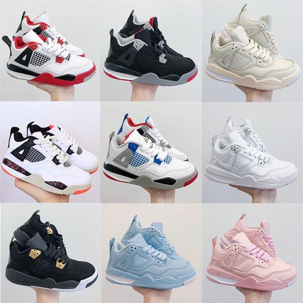 

infant toddlers 4 retro kids basketball shoes chicago 4s boy girl sneaker light green lights grey khaki baby trainers child250b, Black