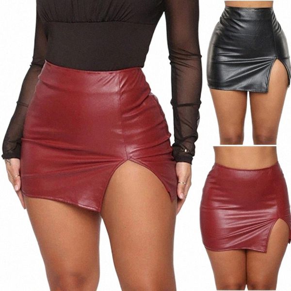 

skirts leather skirt women's pure color pu-leather zipper hip summer harajuku plaid pencil m4i7#, Black
