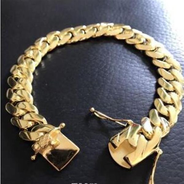 

mens cuban miami link bracelet 14k gold filled over solid 10mm wide221z, Black