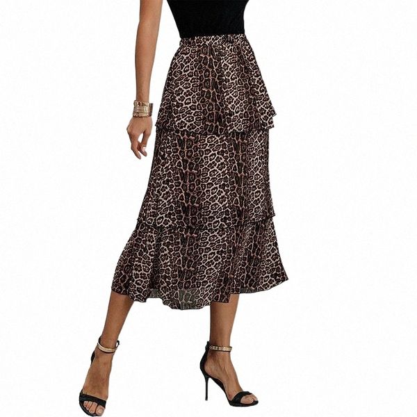

skirts 2021 women pleated skirt leopard print high waist three-layer chiffon casual fashion long maxi for elegant female m4i5#, Black