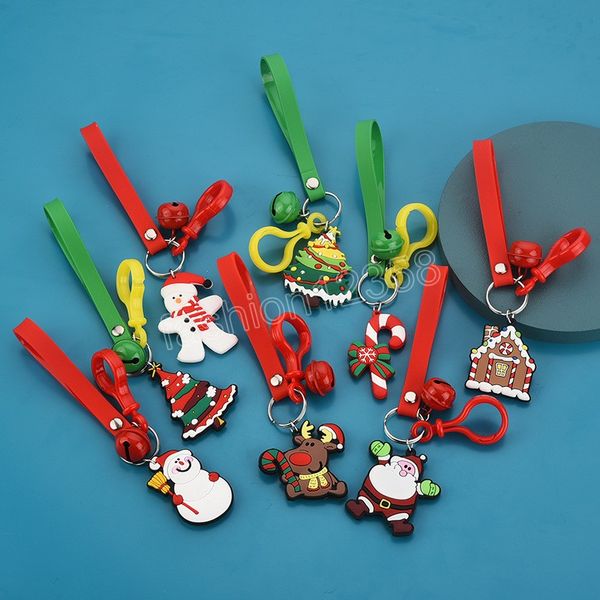 

santa claus elk snowman christmas tree keychain cute pvc cartoon doll key chain key ring new year decor kids xmas trinket gift, Silver
