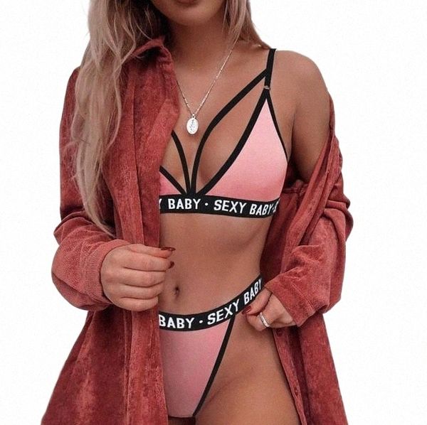 

pink bikini sporty lingerie suit women erotic bra panty set holiday swimsuit underwear letter thong beach wear girl g-string bras sets 040s#, Red;black