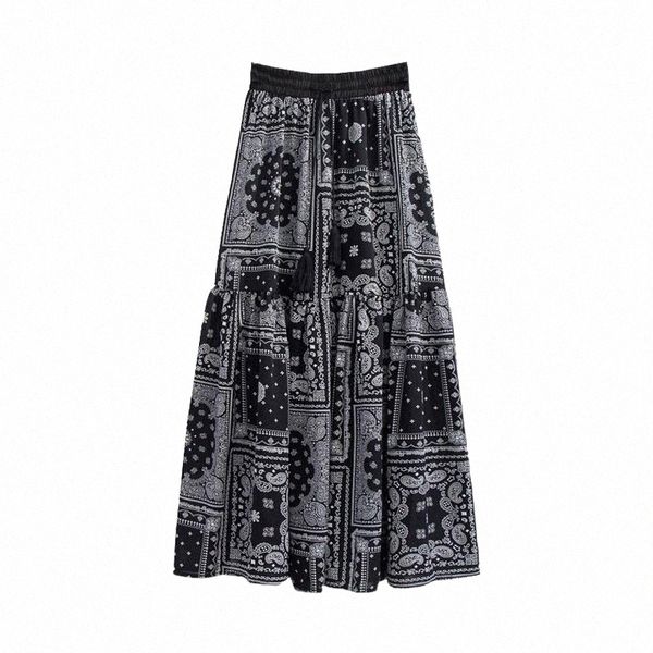 

skirts womens bohemian summer high waist skirt unique print retro fashion ladies a-line slim midi women n5ej#, Black