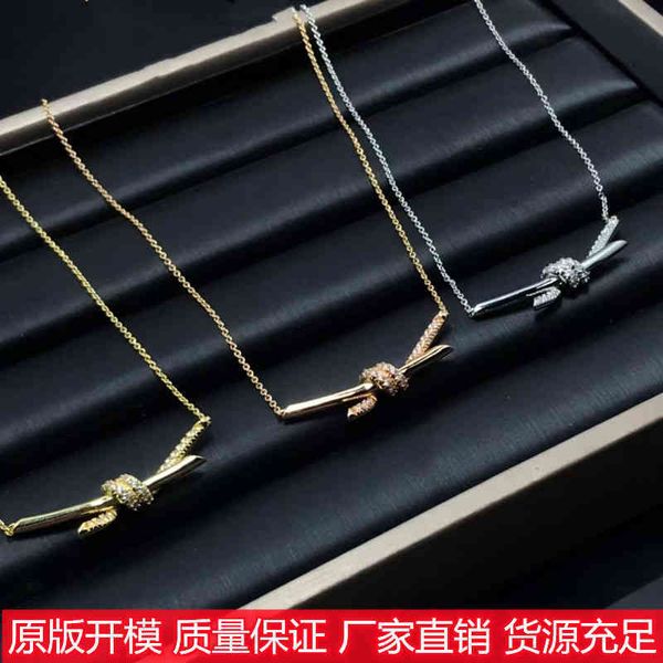 

dhl t's knot necklace women's titanium valley ailing same kont diamond inlaid smooth twist rope ring collar chain simple, Silver
