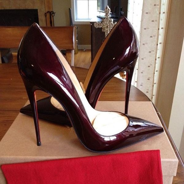 

high heels shoes lady wedding shoes luxury brand red shiny bottoms pointed toe classics 8cm 10cm 12cm thin heel so kate women plus size 34-4, Black