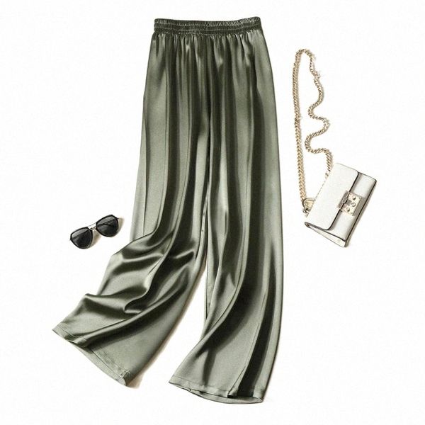 

women's pants & capris unireal 2021 summer women wide leg high waist casual trousers streetwear black silk satin elegant long palazzo a, Black;white