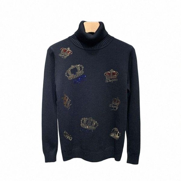 

oversized crown brand technical men's turtleneck sweater knit designer pullover cashmere 100% sweatshirt sweaters y9vj#, White;black