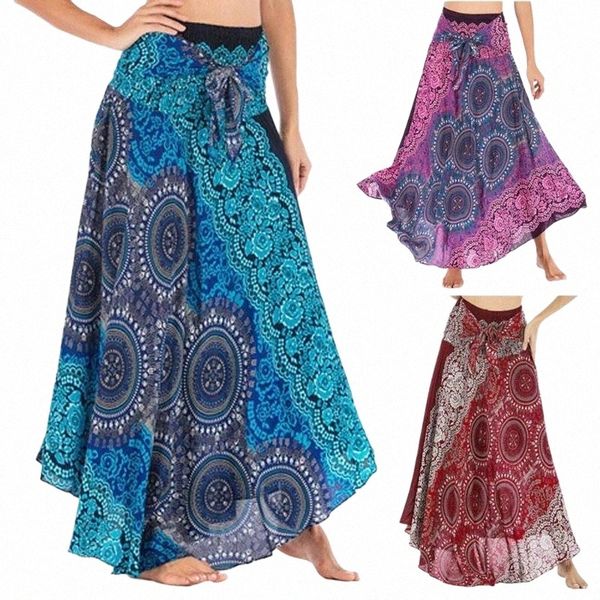 

skirts women long hippie bohemian gypsy boho flowers elastic floral hlater skirt k5wc#, Black