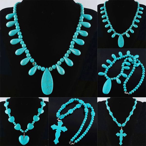 

fashion necklaces for woman jewelry turquoises howlite beads cross water drop heart pendant & necklace strand 21 inches bf314, Silver