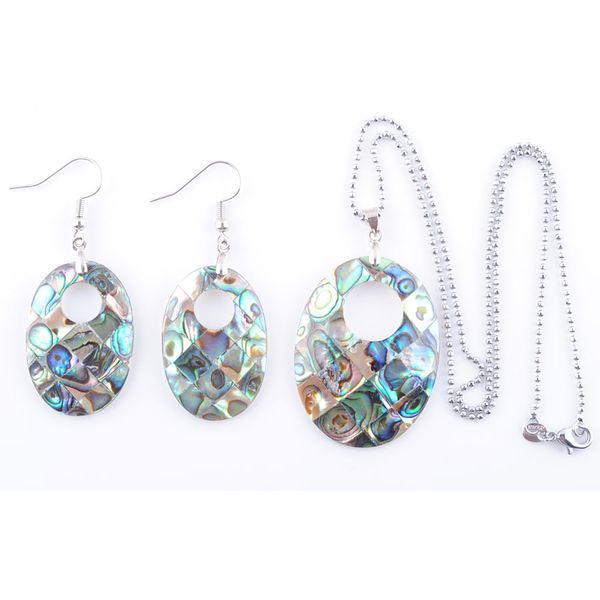 

natural paua abalone shell oval fashion jewelry set for women party gift beads dangle pendant dangle hook earring chain 45cm q3000, Silver