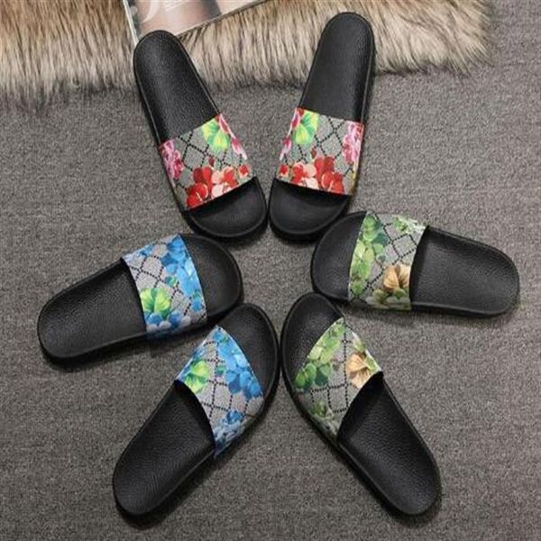 

men women sandals designer shoes luxury slide summer fashion wide flat slippery sandals slipper flip flop size 35-45 flower box234c, Black