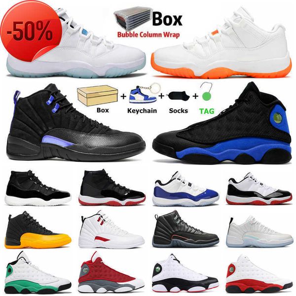 

mens women jumpman basketball shoes 25th anniversary 11s dark concord 12s red flint 13s legend blue university gold hyper royal sports, Black
