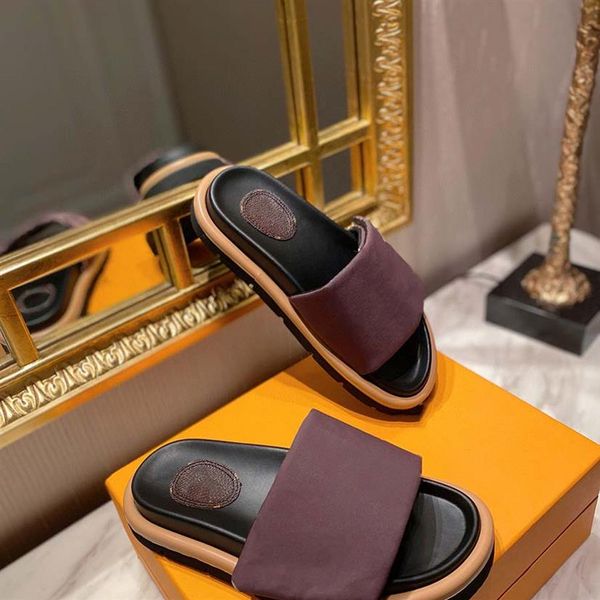 

luxury brand sandals designer slippers slides floral brocade genuine leather flip flops women shoes sandal 643171, Black