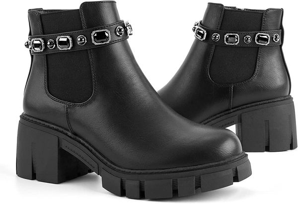 

winter women's boots low heel chunky zip chelsea style ankle boots black