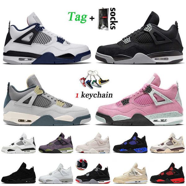 

shoes fashion women mens jordens 4 basketball shoes with socks 2023 jumpman 4s craft midnight navy black canvas university pink blue red