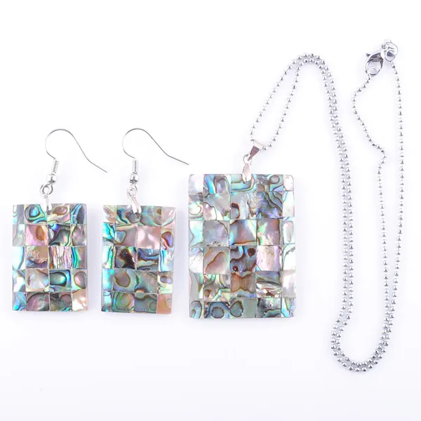 

natural paua abalone shell rectangle fashion jewelry set for women party gift beads dangle pendant dangle hook earring chain 45cm q3005, Silver