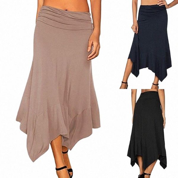 

skirts women solid flowy casual party daily handkerchief hemline midi empire skirt high waist long ankle-length a-line 50 x7l6#, Black