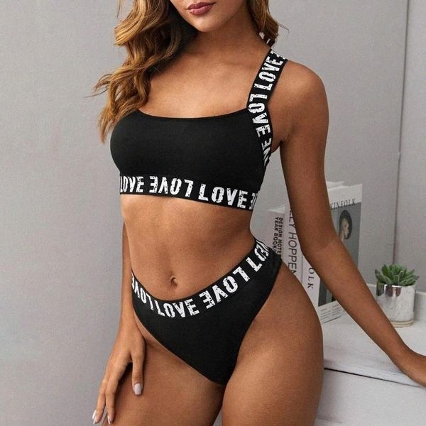 

women underwear set cross shoulder strap lingerie letter printing thong g-string soutien gorge push up 2021 bras sets 362m#, Red;black