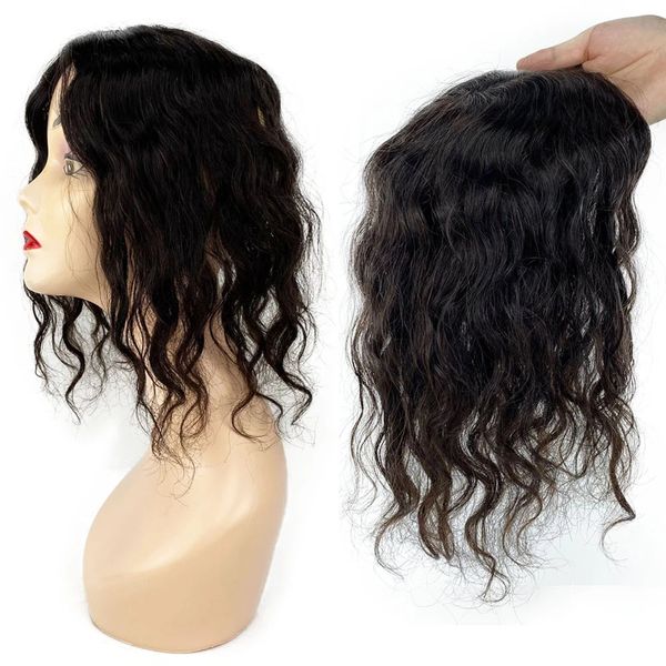 

skin base natural wavy human hair er with 4 clips in silk virgin european hair toupee for women fine hairpiece 12x13cm diva1, Black;brown