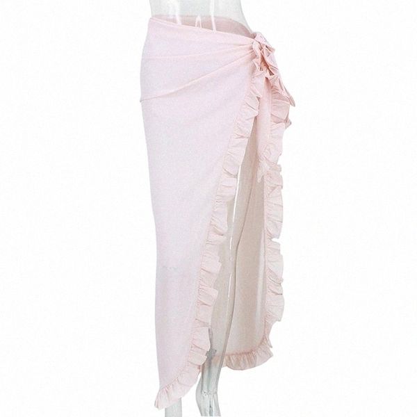 

women cover up skirts ruffled hem sheer casual beach skirt for summer bmf88 70ld#, Black
