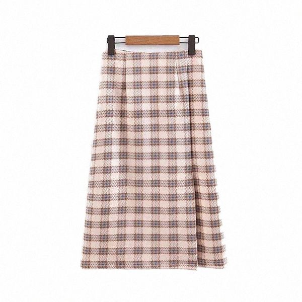 

skirts 2021 women plaid spring-autumn elegant ladies woolen high waist skirt cute split girls jupe femme chic clothes plus size q4f8#, Black