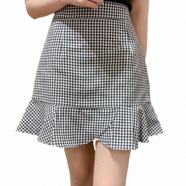 

shintimes ruffles a-line plaid skirt women empire mini skirts woman 2021 summer korean fashion jupe femme o96k#, Black