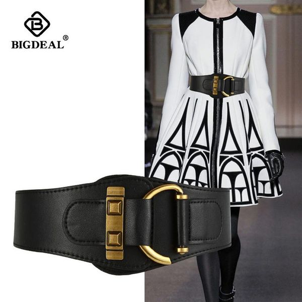 

new vintage gold semi-circular buckle wide belt female cowskin genuine leather waist belts for women strap girdle dress coat cx200722242u, Black;brown