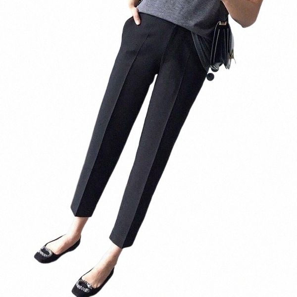 

women's pants & capris women spring ankle-length casual button- straight black office ladies elegant fashion drape all-match female pan, Black;white