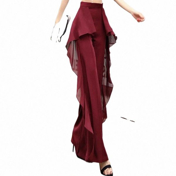 

temperament hundred with chiffon pants 2021 spring super-fire micro-horn show thin high trousers women's tide & capris x2vc#, Black;white