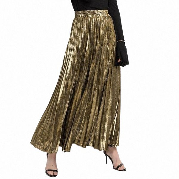 

skirts pleated skirt long wholesale european and american large waist swing gold beach woman 77a8#, Black