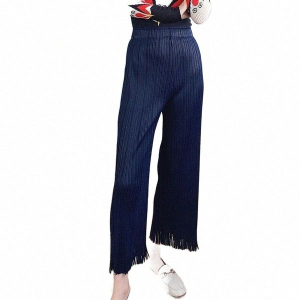 

women's pants & capris miyake pleated wide-leg high waist drape spring style niche design tassel straight casual pleats i5xc#, Black;white