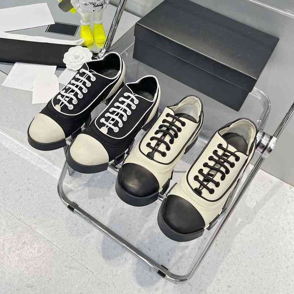 

dress shoes moon landing shoes autumn panda color matching sponge cake bottom casual round head lace up simple thick sole single, Black