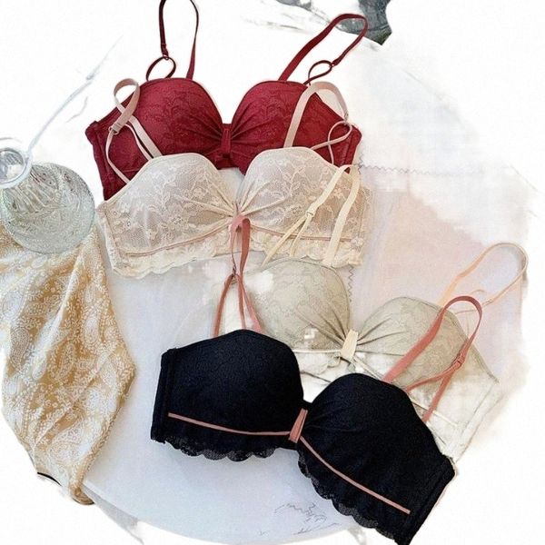 

roseheart women fashion red skin lingerie bralette bow lace cotton panties wireless bra sets underwear a b female bras y7u8#, Red;black