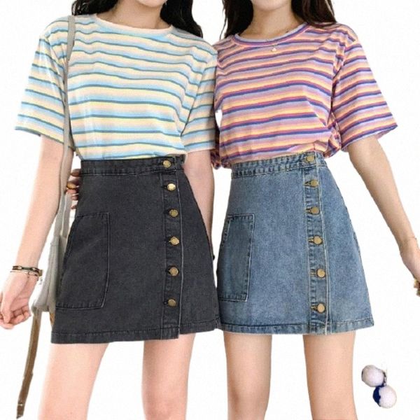 

skirts fashion women high waist side button up a line pockets jean denim mini skirt l5gd#, Black