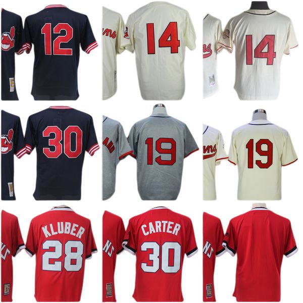 

1948 satchel paige vintage mitchell&ness baseball jersey 12 francisco lindor 14 larry doby 19 bob feller 28 corey kluber 30 joe carter blank, Black