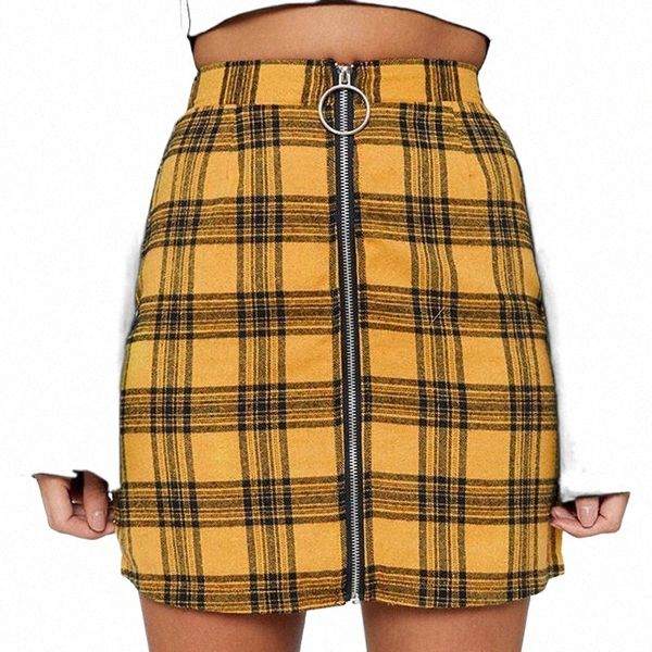 

skirts women's zipper plaid patchwork skirt high waist slim mini summer casual short hip girls street office lady y3fb#, Black