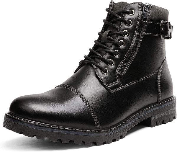 

winter men's motorcycle combat oxford boots fur lined thermal zip-up boots black