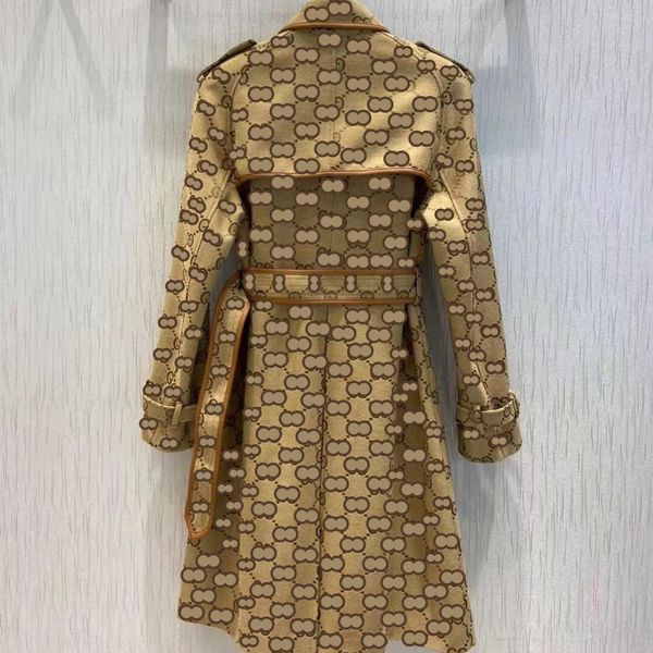 

designer's luxurious windbreaker coat women's windbreaker close fitting letter printing jacket loose belt coat women's casual, Tan;black