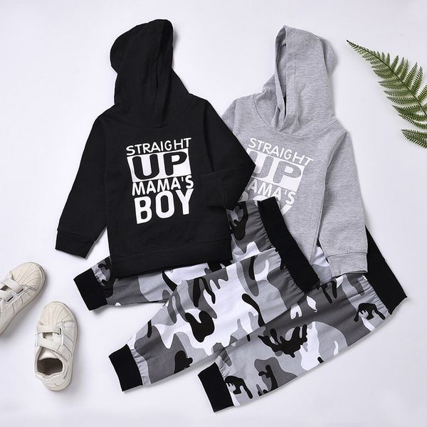 

baby clothing set boys sports suit children's clothes straight up mama's boy letter print hooded long-sleeved sports sweater t-shi, White