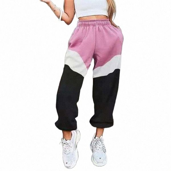 

white powder print harem pants trousers patchwork jogger women plus size elegant elastic waist pocket sweatpant japan style 2021 women', Black;white