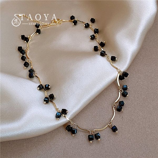 

dark design unusual black zircon chokers necklace 2022 women's fashion collarbone chain party jewelry accessories for girls, Golden;silver