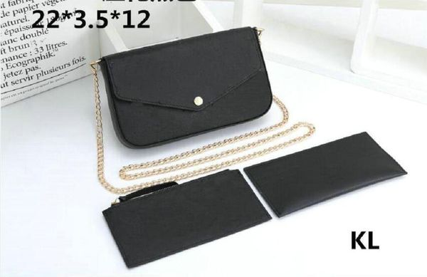 

Newest European woman handbag Fashion women embossing Shoulder bags High quality three-piece Chain bags Model 61276 dust bag 22x3.5x12cm, Blue